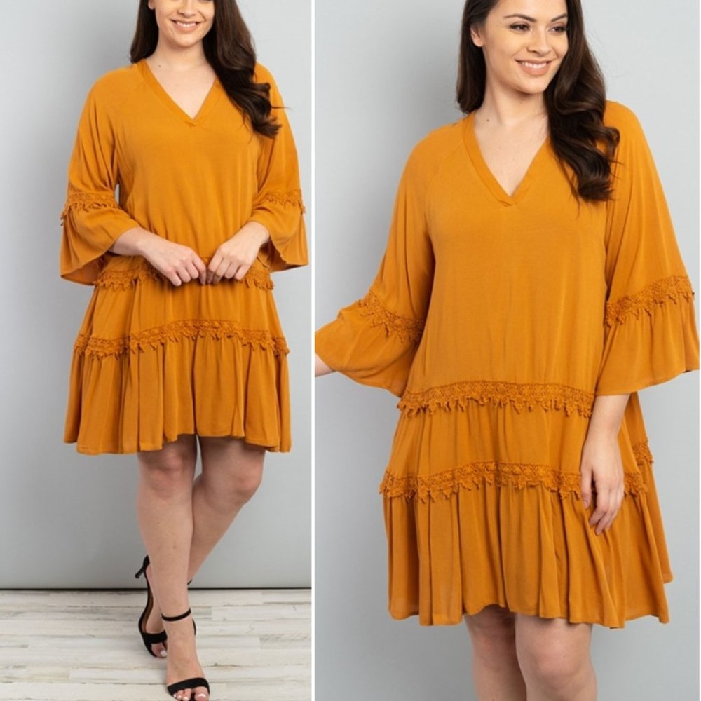 Boho style Camel color dress - Picture 1 of 11